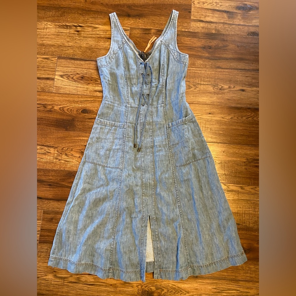 Anthropologie Holding Horses Atoll Denim Dress Sz 4 western cowgirl